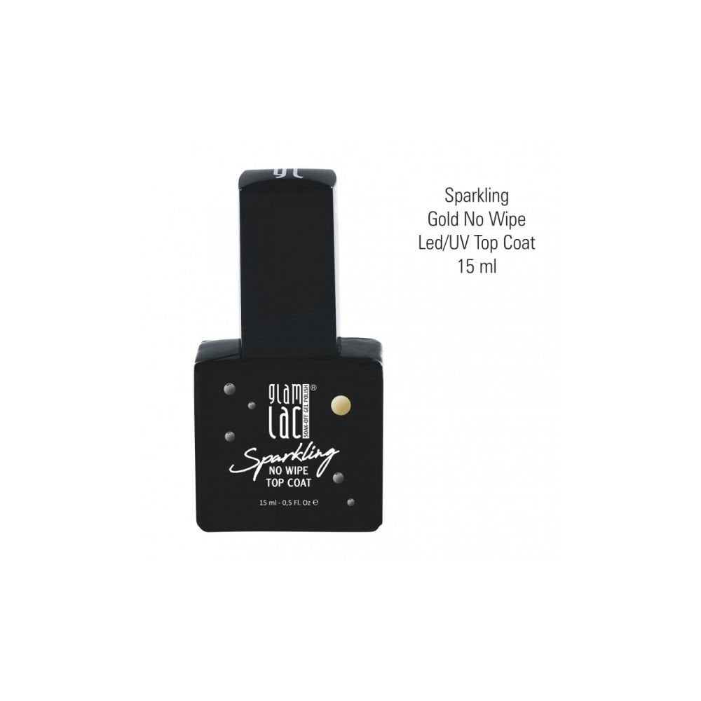 GLAMLAC Gel Polish 15ml - Sparkling Gold No Wipe Top Coat