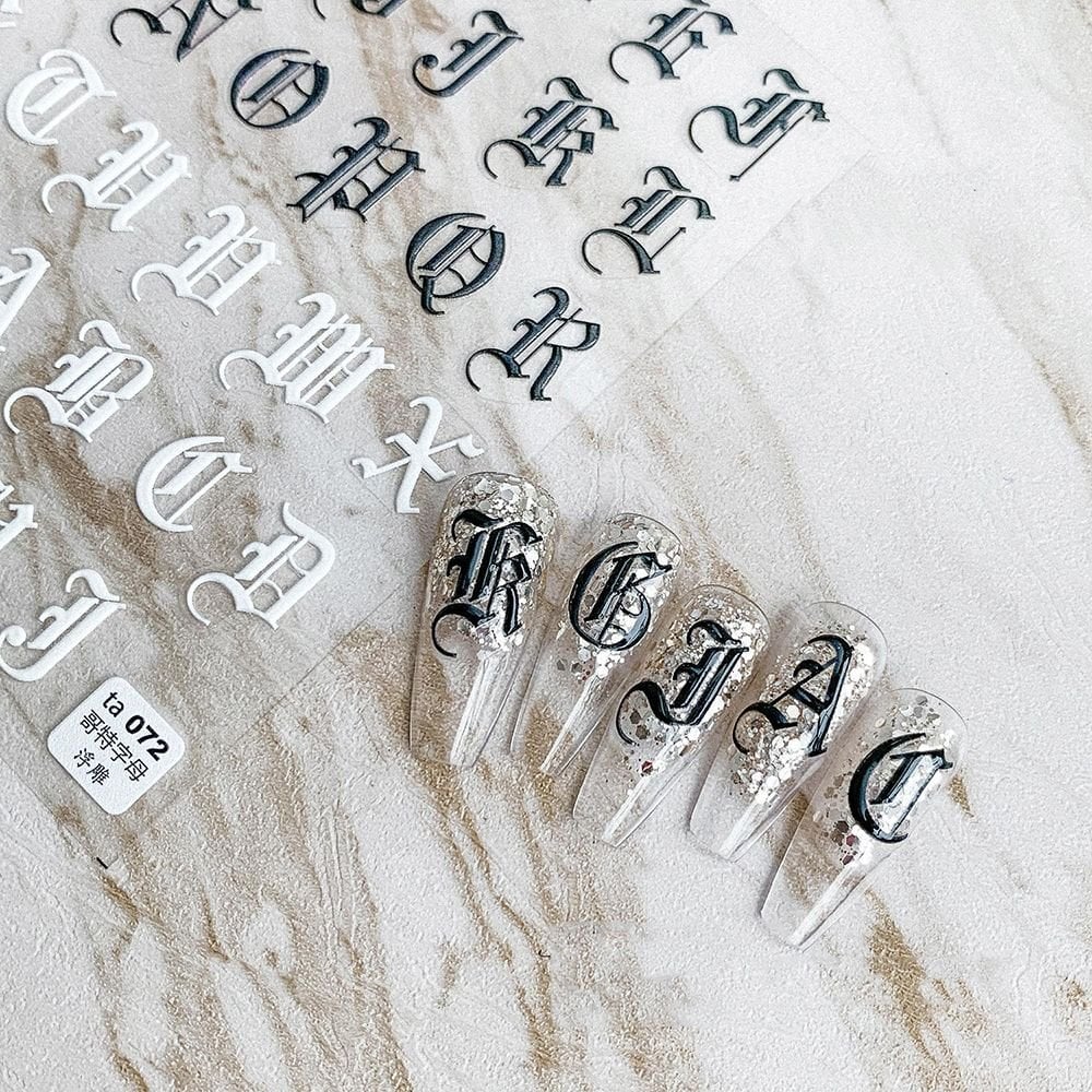 Old English Alphabet ABC Sticker - Black/White