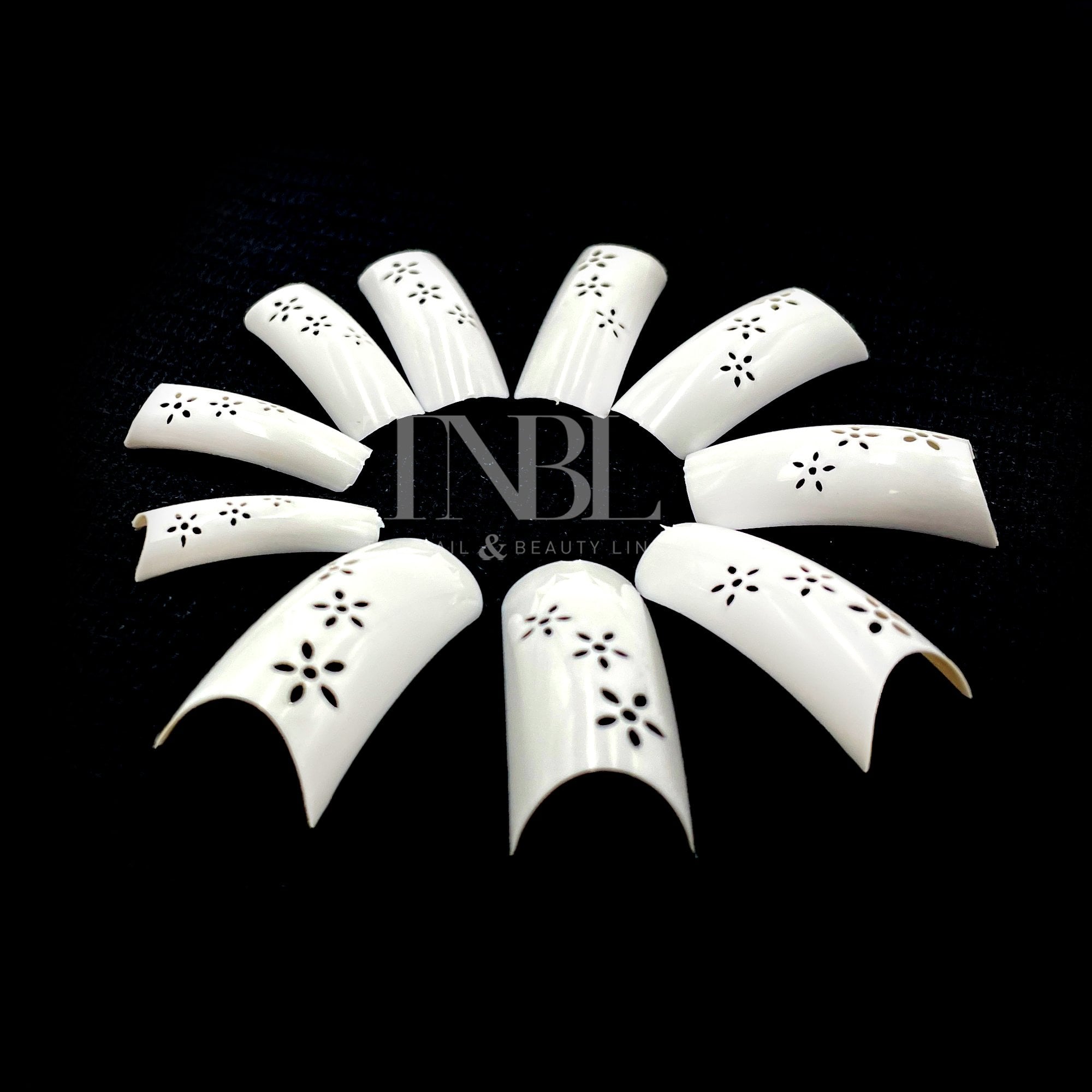 500 Patterned French White Nail Tips In Box - Flower Design (without well)