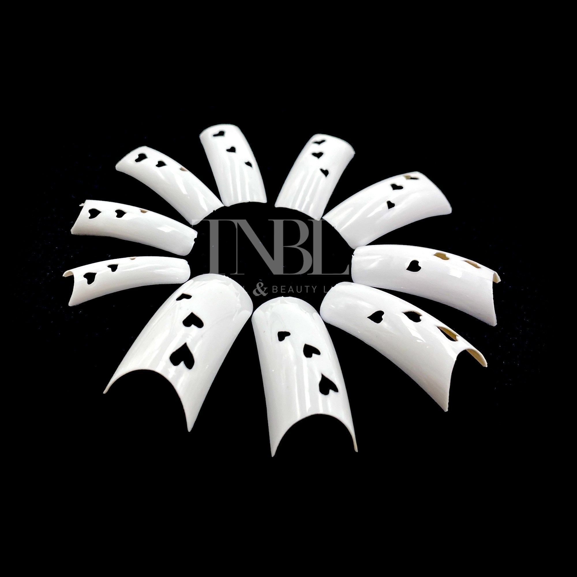 500 Patterned French White Nail Tips In Box - Heart Design (without Well)