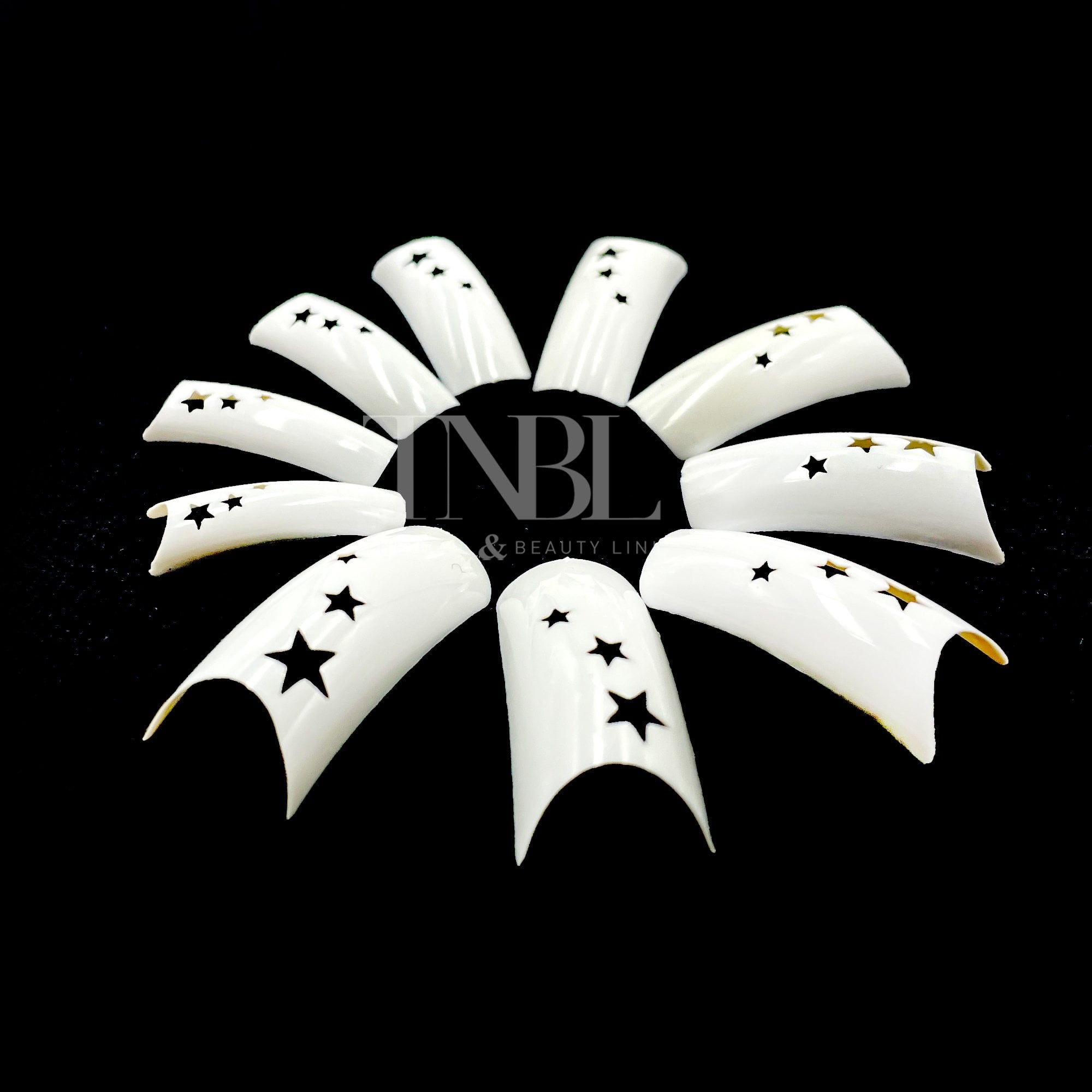 500 Patterned French White Nail Tips In Box - Star Design (without well)