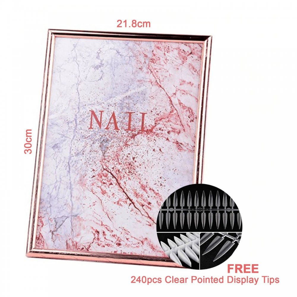 Magnetic Nail Art Display Frame - Rose Gold *FREE pack of 240 Pointed Tips Clear*