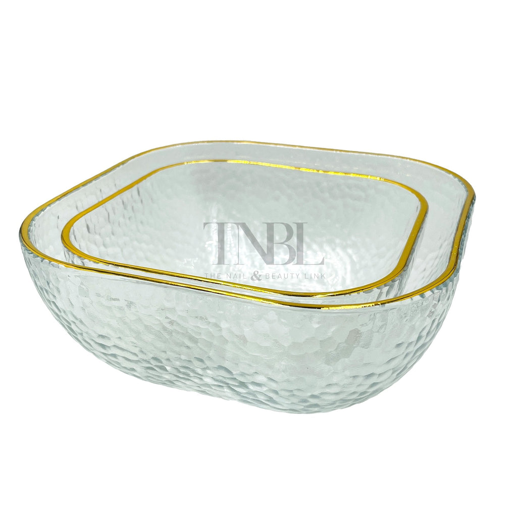 Square Glass Gold Rim Soak Off Bowl Set