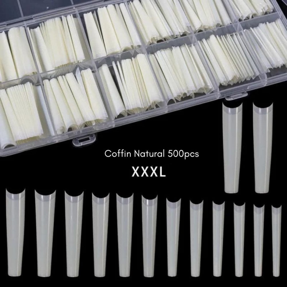 VINA XXXL Coffin Nail Tips in Box (Size 0 to 11) With Well