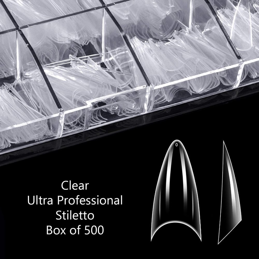 Clear Ultra Professional Stiletto Nail Tip Box of 500 (Without Well)