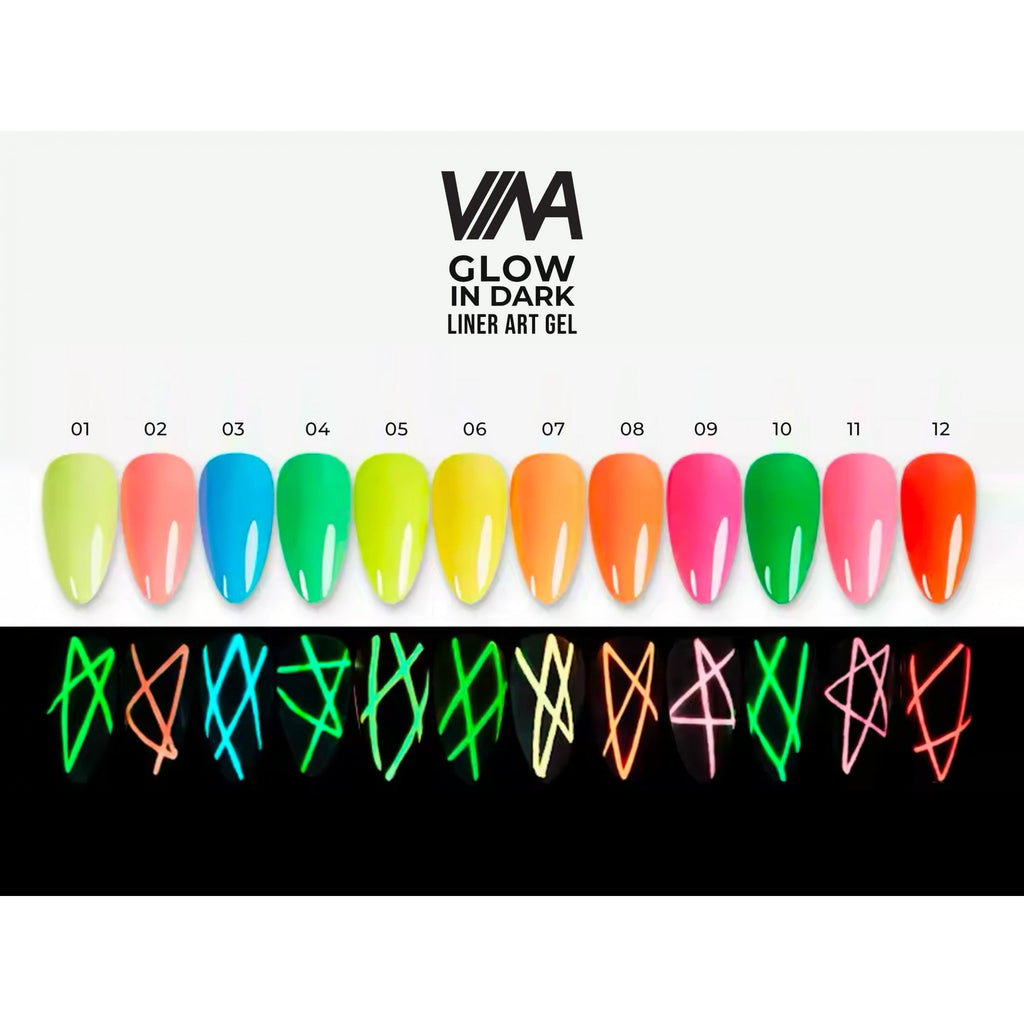 VINA Nail Art Gel Liner - Glow In Dark x12 Colors  Collection