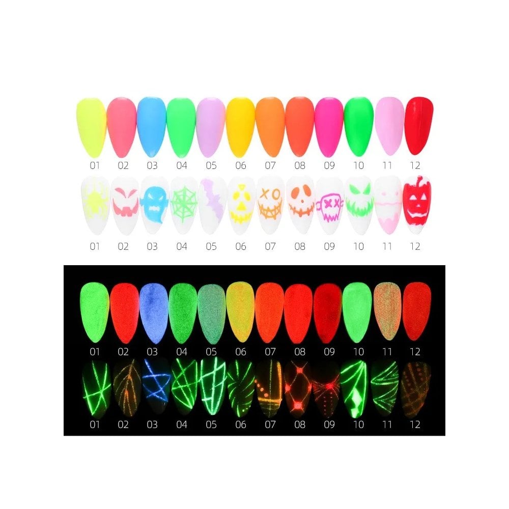 VINA Nail Art Gel Liner - Glow In Dark x12 Colors  Collection