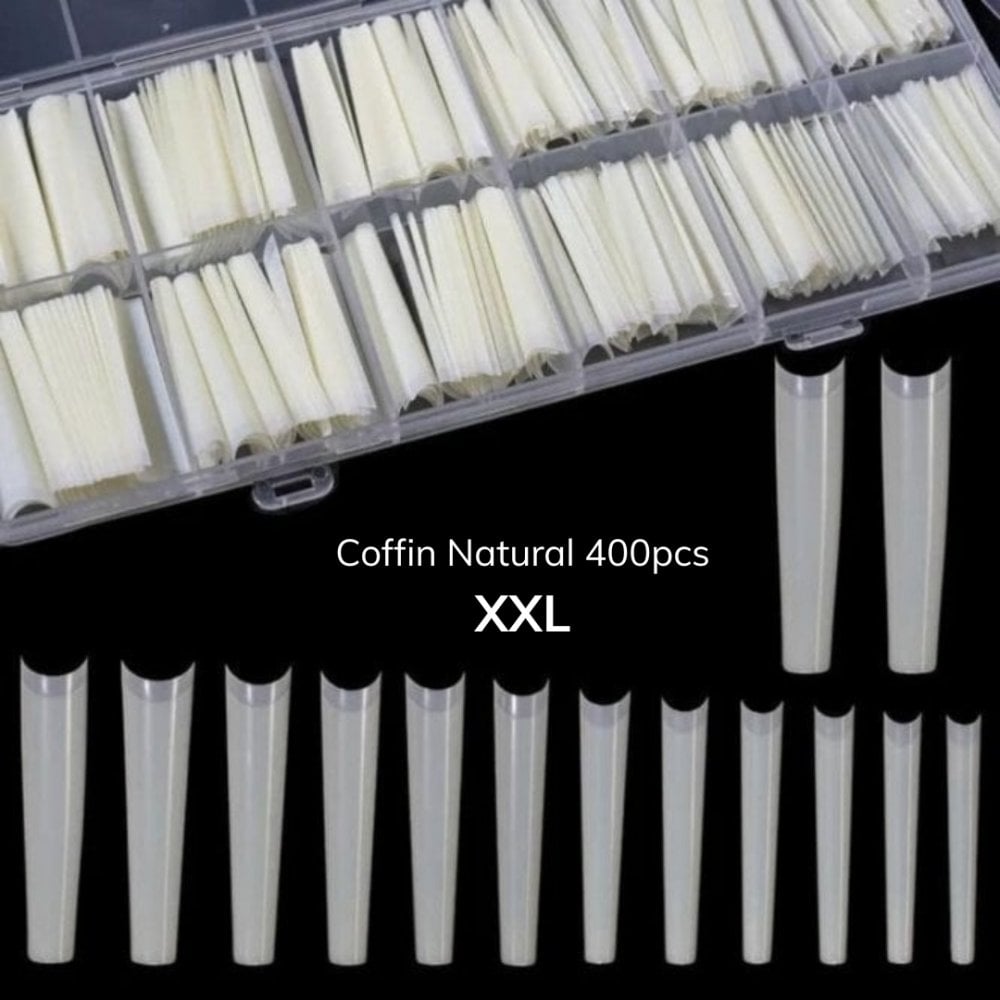 VINA XXL Coffin Nail Tips in Box (Size 0 to 9) With Well