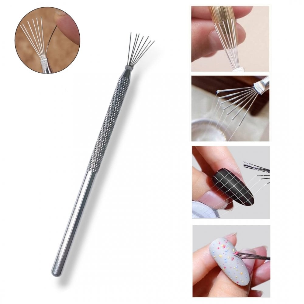 Nail Art Silver Metal Multi-Function 7-Pin Tool