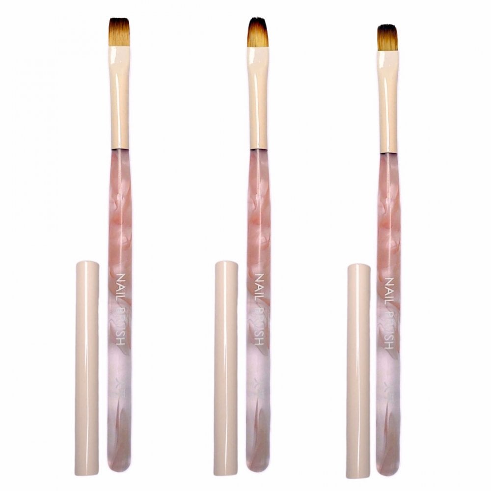 Gel Brush Set 3pcs - Pink Marble Handle with Lids