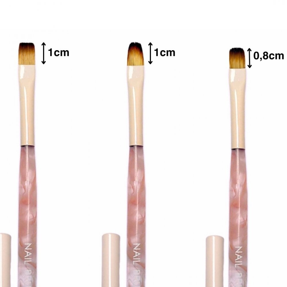 Gel Brush Set 3pcs - Pink Marble Handle with Lids