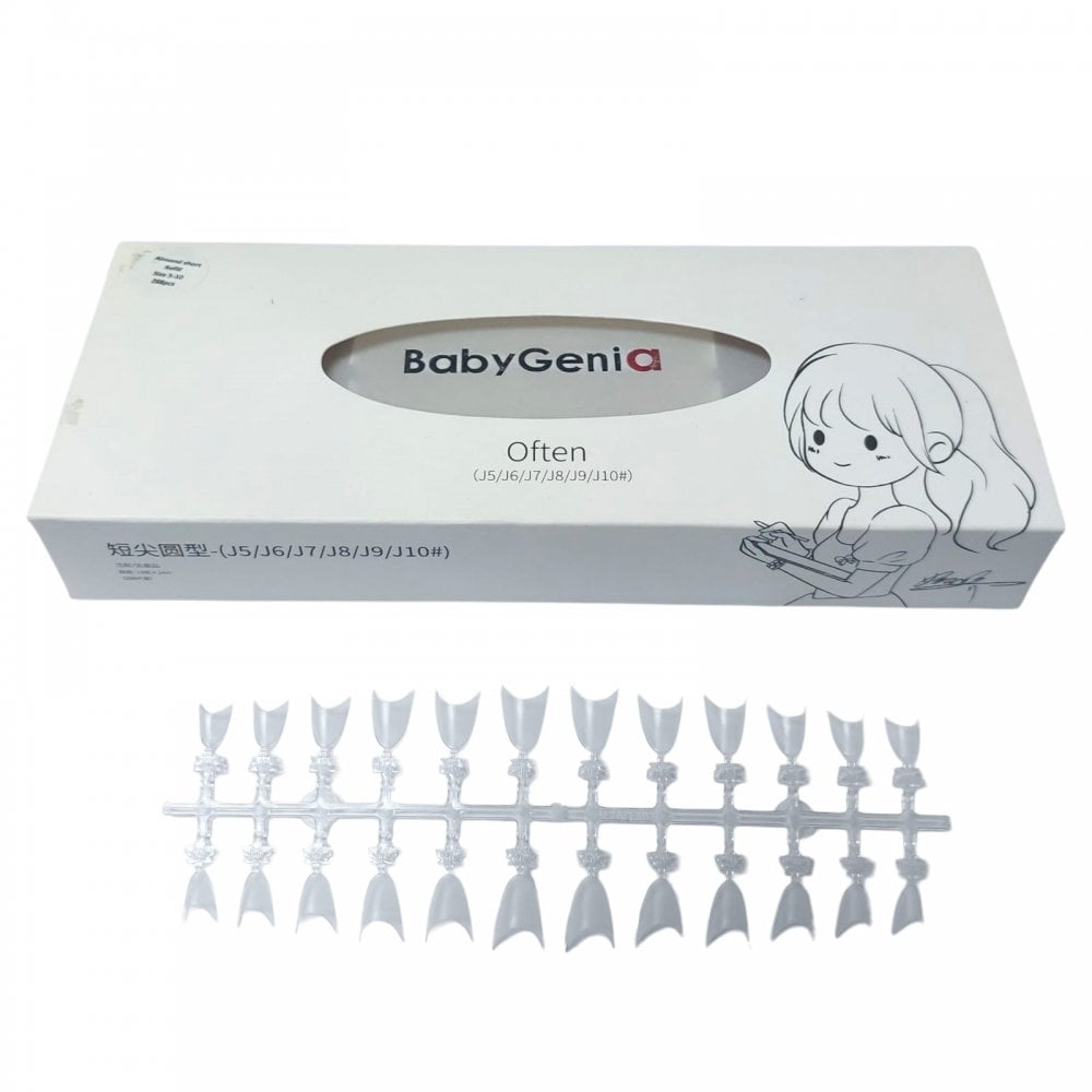BabyGenia Clear Acrylic Nail Refill Tips Short Almond (288 pcs)