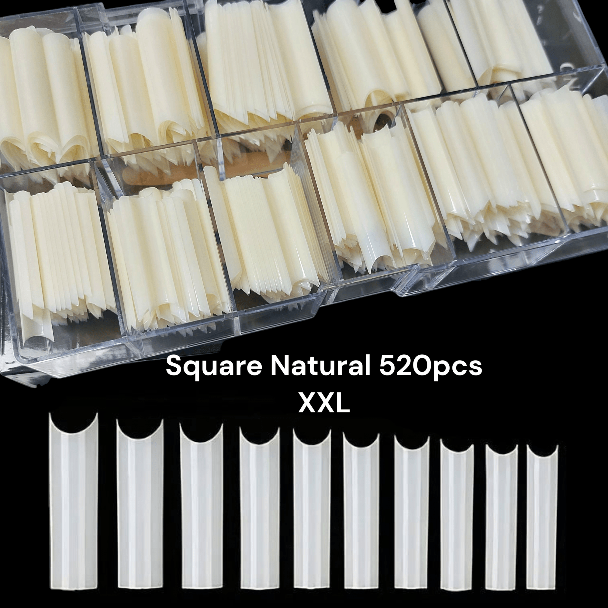 VINA XXL Square Straight Nail Tips in Box (Size 0 to 9) Without Well