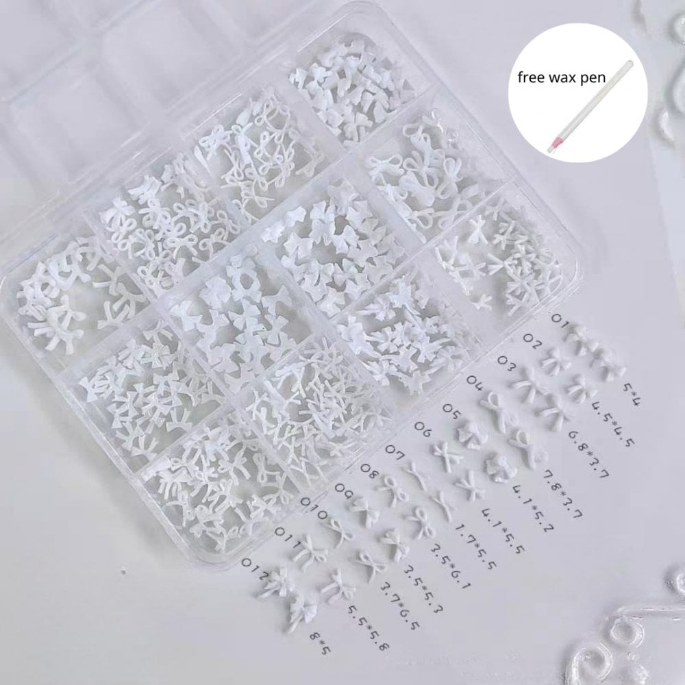 TNBL 3D Bow Nail Art Mix - Set of 12 Designs + Free Wax Pen