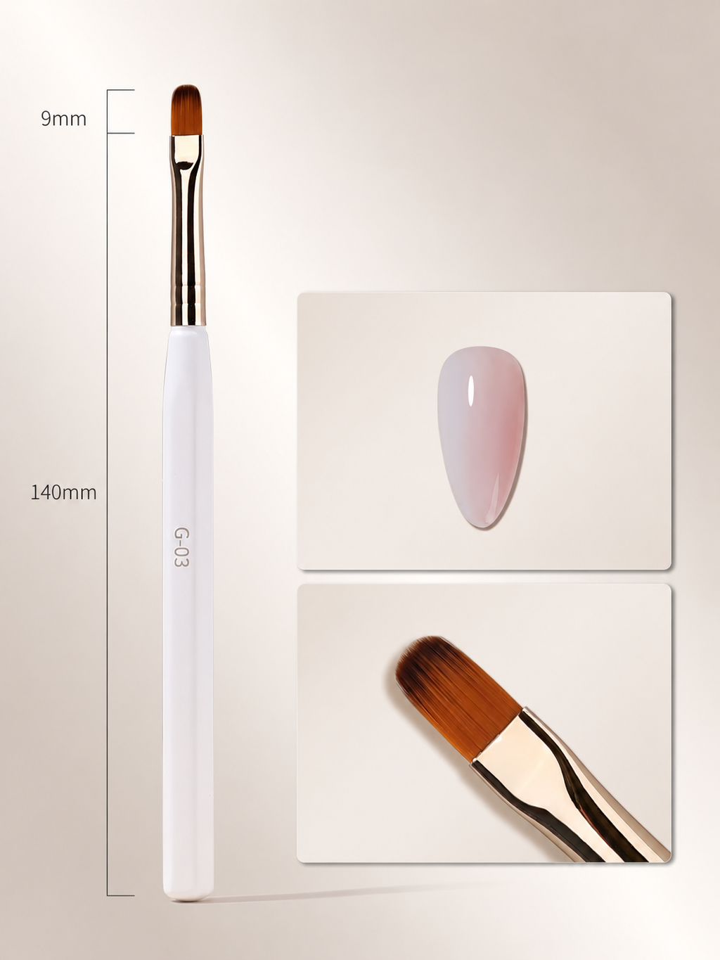 G-03 9mm Precision Round Nail Art Brush – Gel Colour, Ombre & Blending