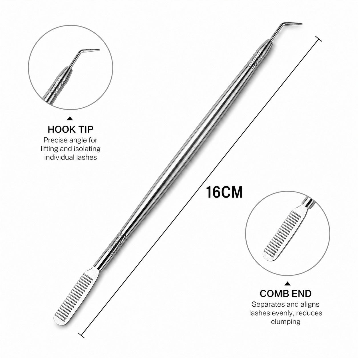 Dual-Ended Stainless Steel Lash Lift Hook & Comb Separator Tool