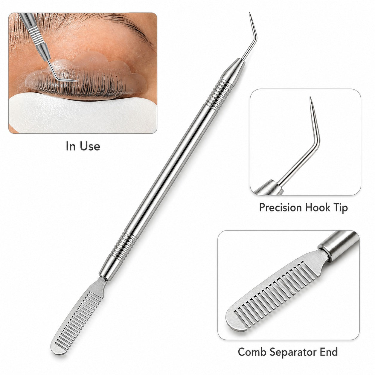 Dual-Ended Stainless Steel Lash Lift Hook & Comb Separator Tool