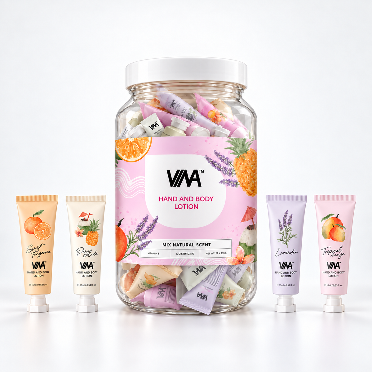 VINA Mini Hand & Body Lotion – 72pcs (4 Assorted Scents)