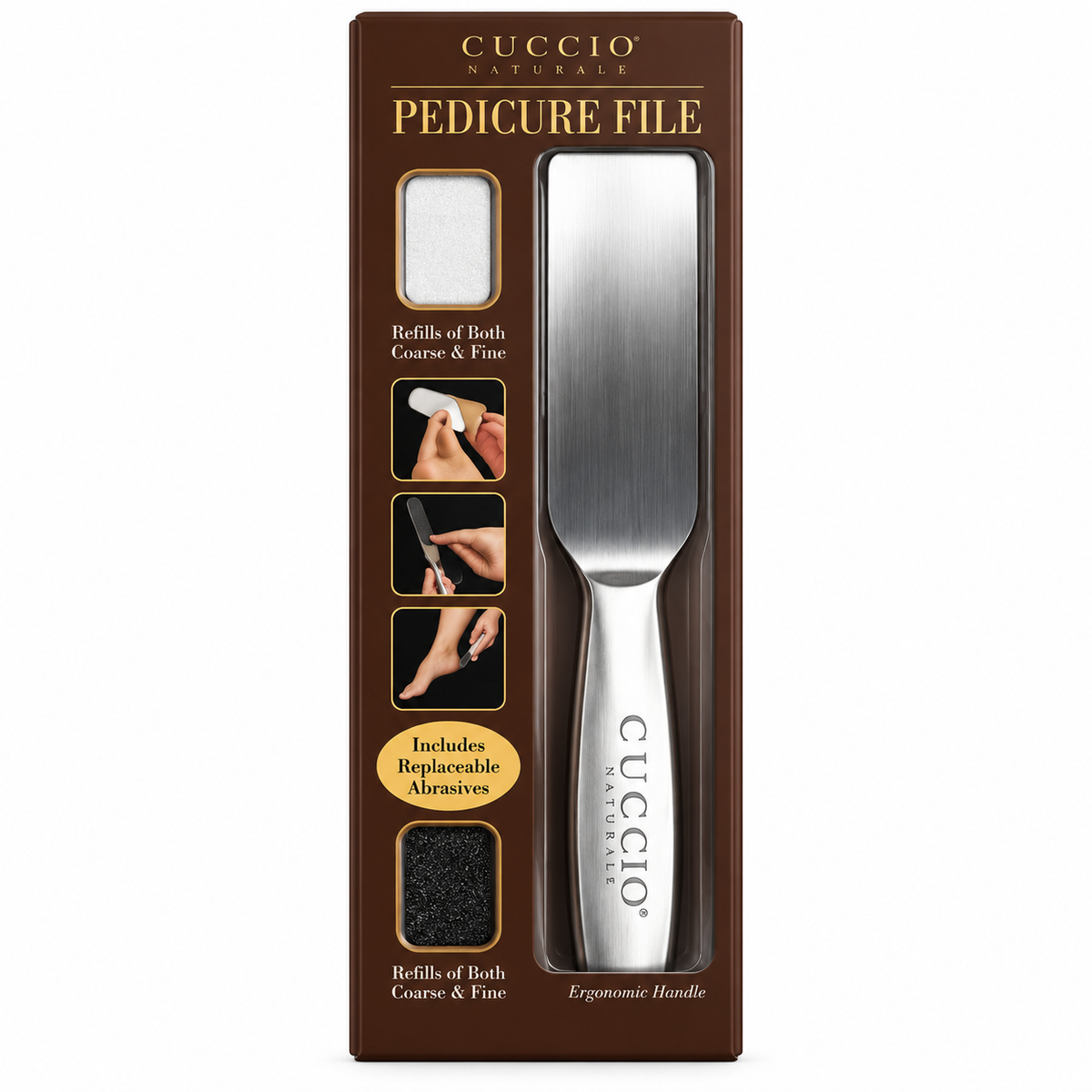 CUCCIO Naturale Stainless Steel Pedicure File (includes 15 of each refill pads)