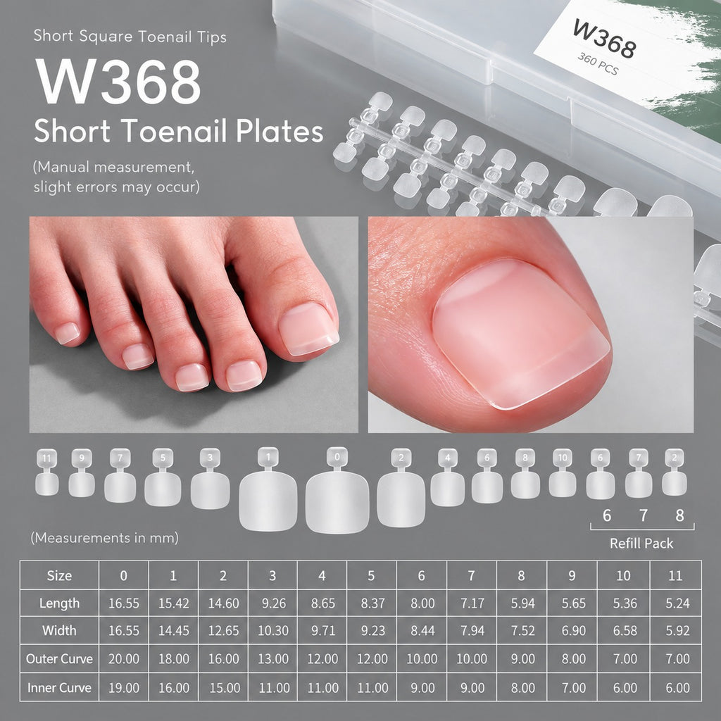 MR NAIL Clear Matte Press On Pedicure Toenail Tips - 11 size (360pcs)