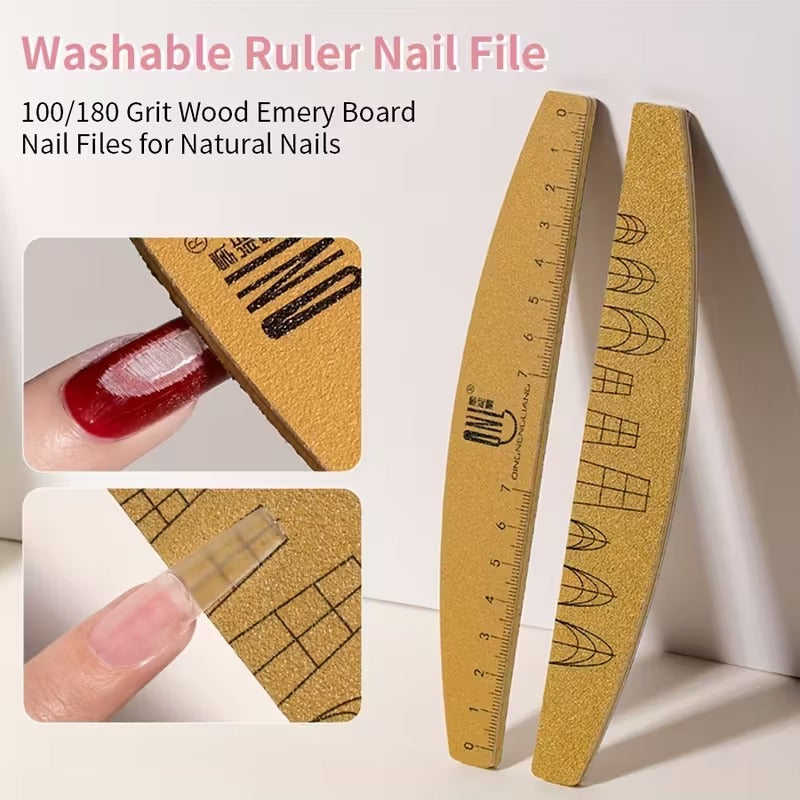 Washable Nail File with Ruler & Shape Guide – Dual Grit 100/180