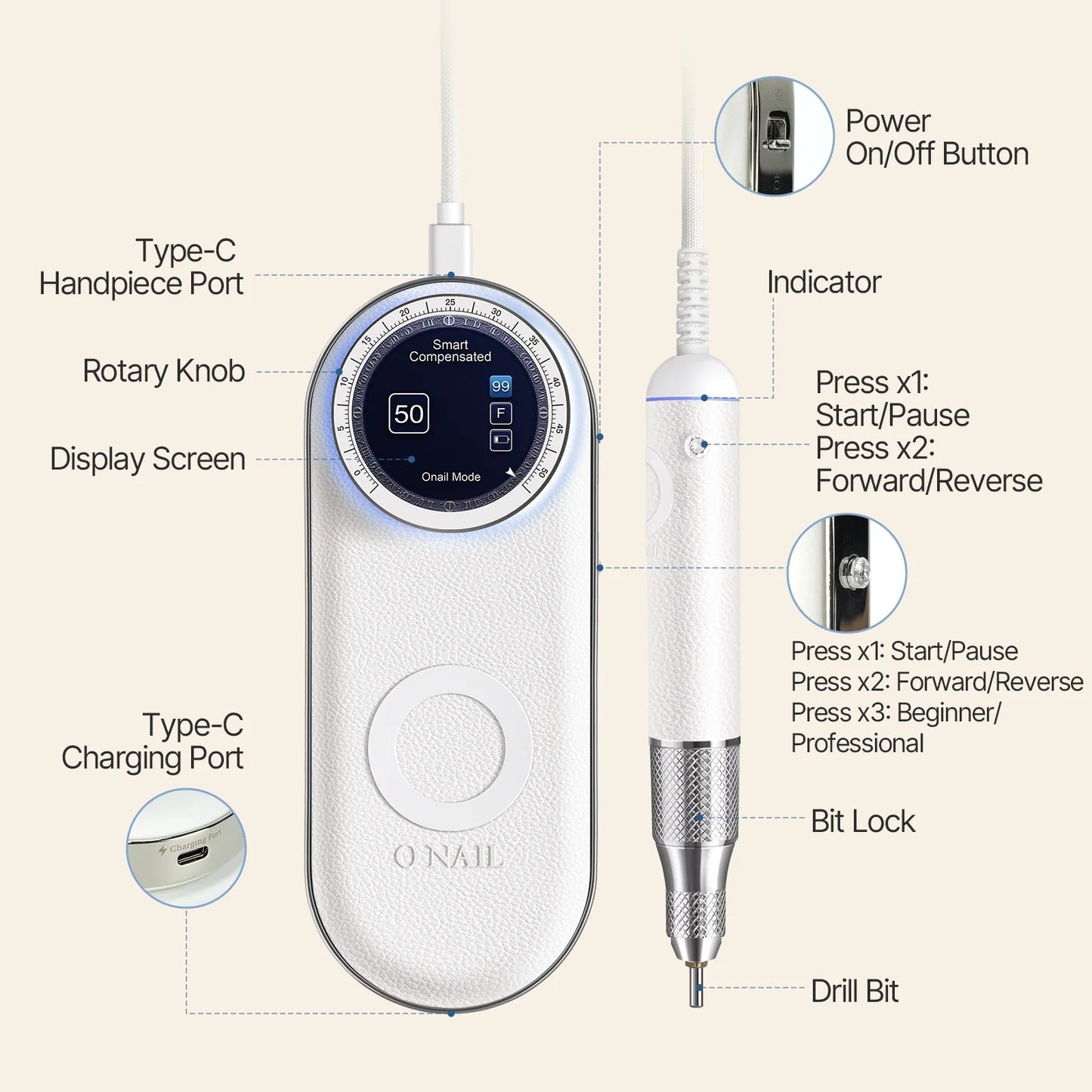 ONAIL Nail Drill Pro Max - Dual Handpiece Version