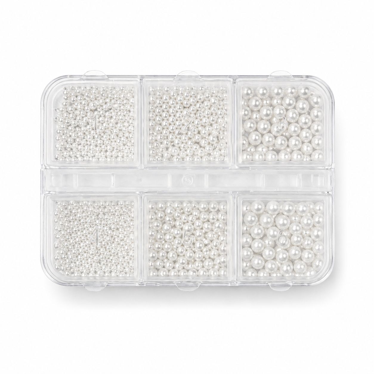 White Pearl Nail Art Beads Set – 6 Compartments for Nail Art