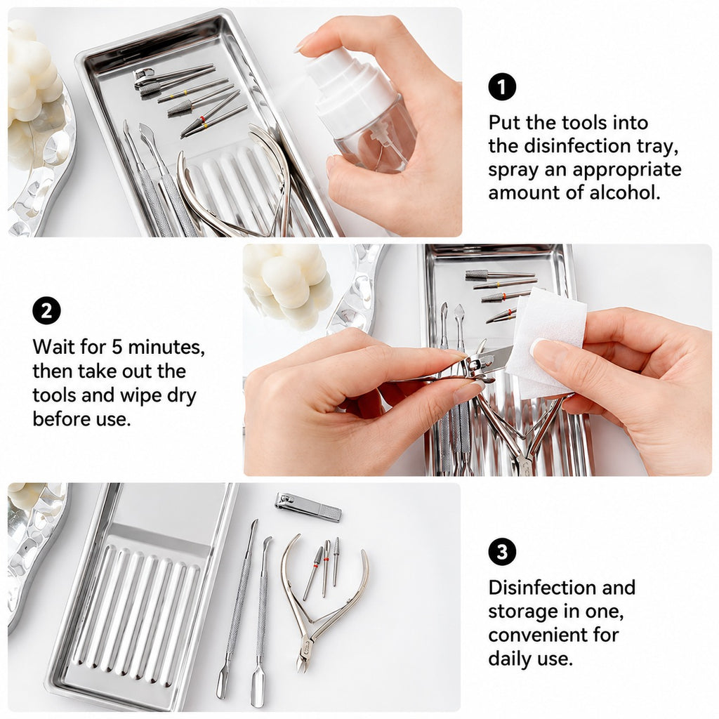 Rectangle Stainless Steel Nail Tool Disinfection Tray – 20cm x 9.4cm