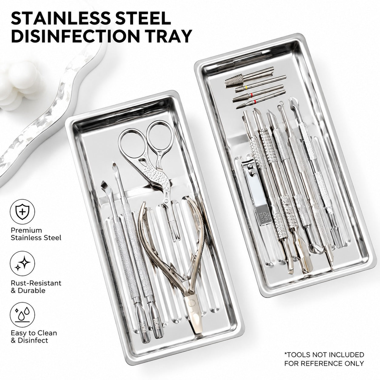Rectangle Stainless Steel Nail Tool Disinfection Tray – 20cm x 9.4cm