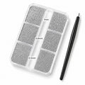 Silver Micro Beads Nail Art Set – 3 Sizes (6 Grid Box) with Pickup Tool Bundle