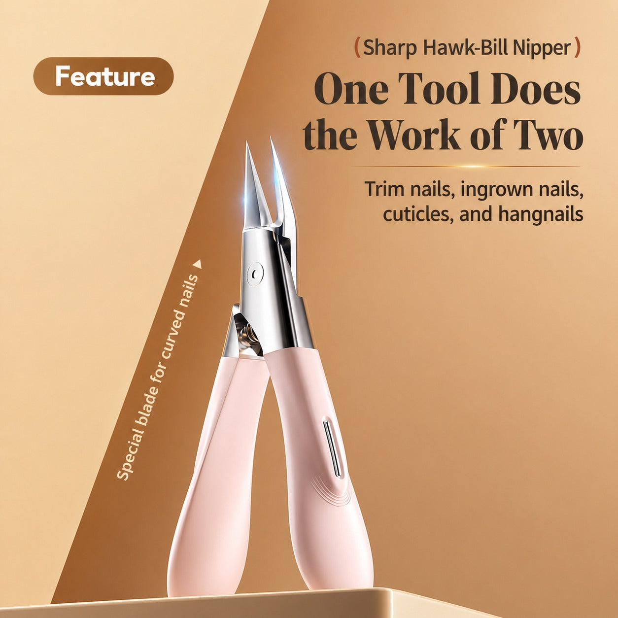 Light Pink Hawk-Bill Nail Nipper for Ingrown Toenails & Cuticle Trimming