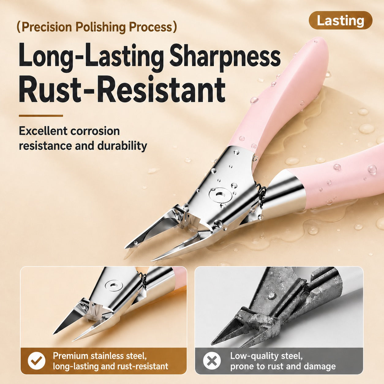 Light Pink Hawk-Bill Nail Nipper for Ingrown Toenails & Cuticle Trimming