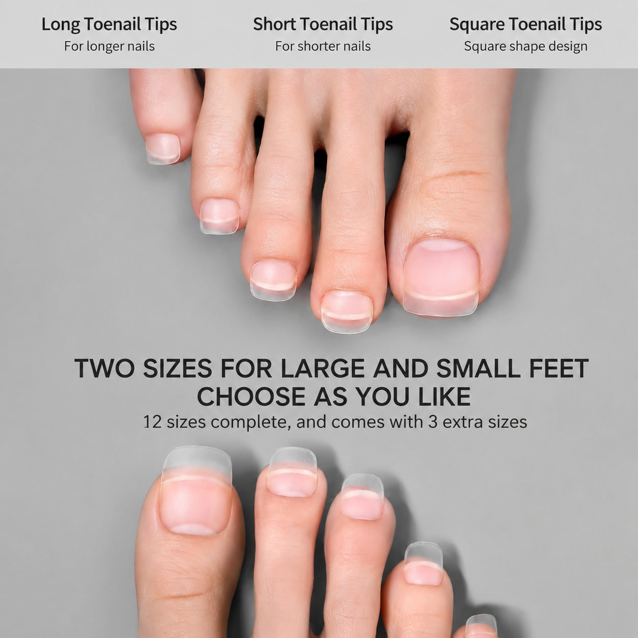 MR NAIL Clear Matte Press On Pedicure Toenail Tips - 11 size (60pcs)