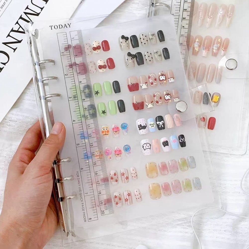 Transparent Nail Art Sample Book Reusable Display Pages + Tape Bundle
