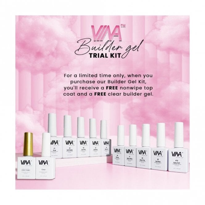 VINA Brush on Builder Gel Bundle Trial Kit - Includes FREE 12ml Brush on Builder Gel Clear and No-Wipe Top Coat