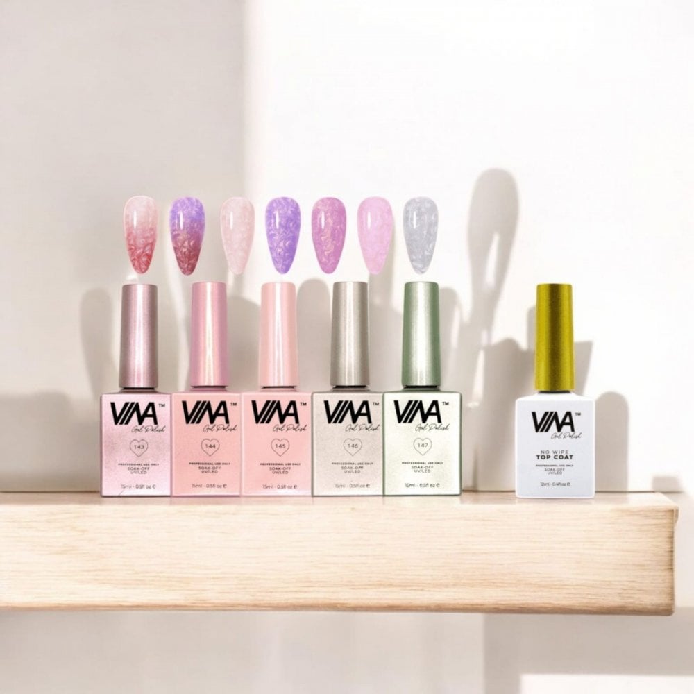 VINA Gel Swirly Pearl Effect Bundle + Free Non-Wipe Top Coat