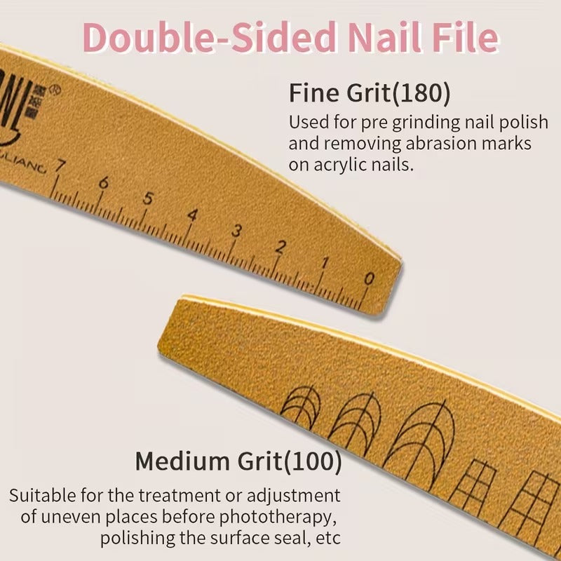 Washable Nail File with Ruler & Shape Guide – Dual Grit 100/180